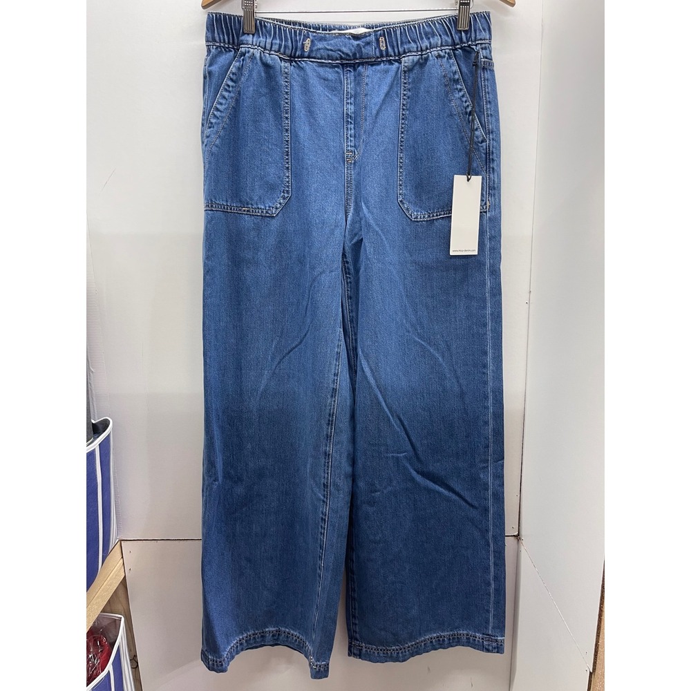 Mica Los Angeles Wide Leg Elastic Waist Denim Jeans Medium Wash Size M NWT